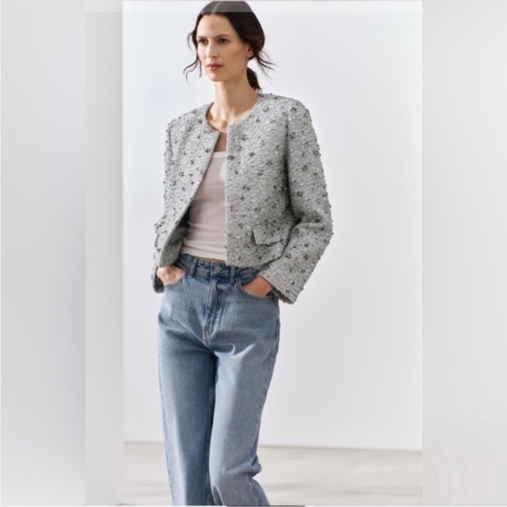 Zara NWT Tweed and Sequin Jacket Sz Small STUNNING Ret $159